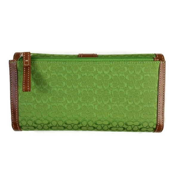 Coach Soho Signature Mini C Green Jacquard Dark Tan Trifold Checkbook Wallet Vtg - Picture 4 of 16